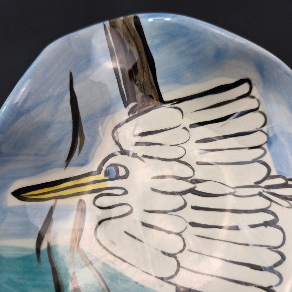 Susan Lumpkin Studio Pottery Hand Painted Heron Egret Ceramic Trinket Dish 6in - Picture 6 of 7